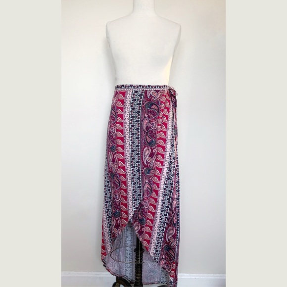 Paisley Printed Hi-Low Side Bow Wrap Skirt NWOT - Picture 2 of 5